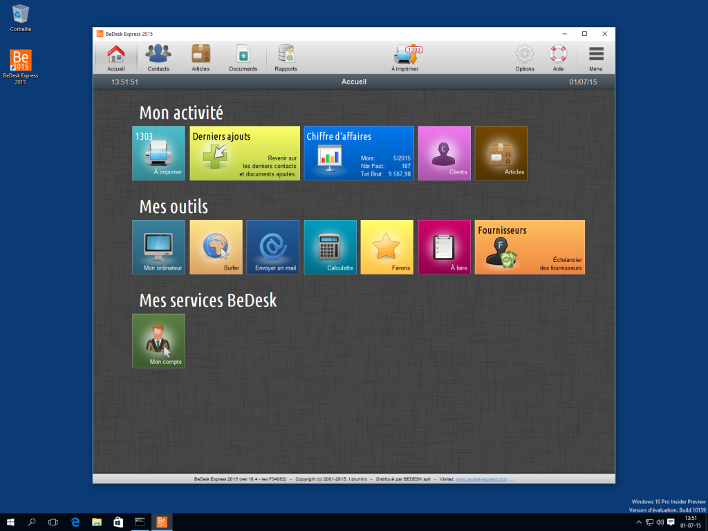 BeDesk15 fonctionne parfaitement sur Windows 10 Developer Preview